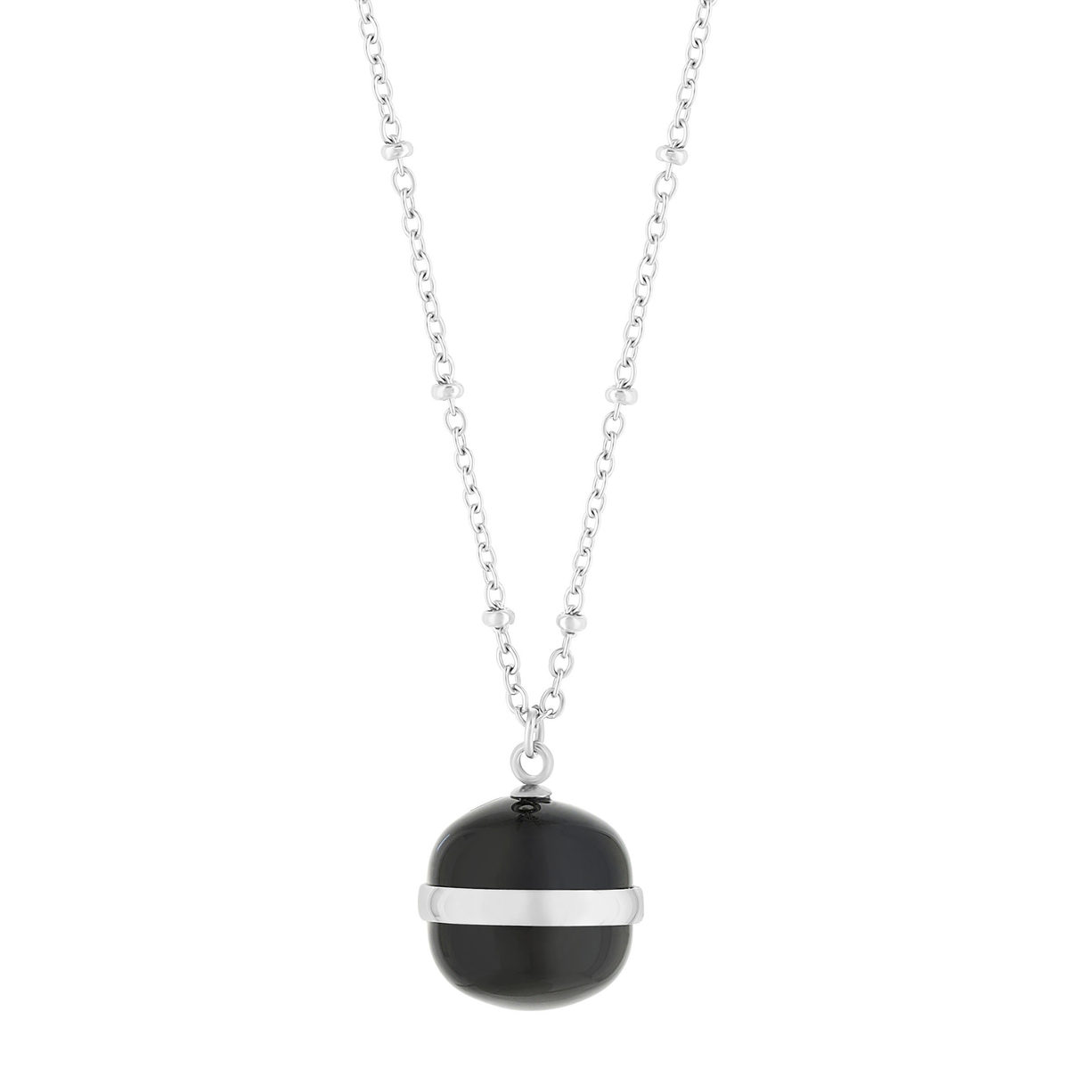 Sautoir acier agate noire 76 cm