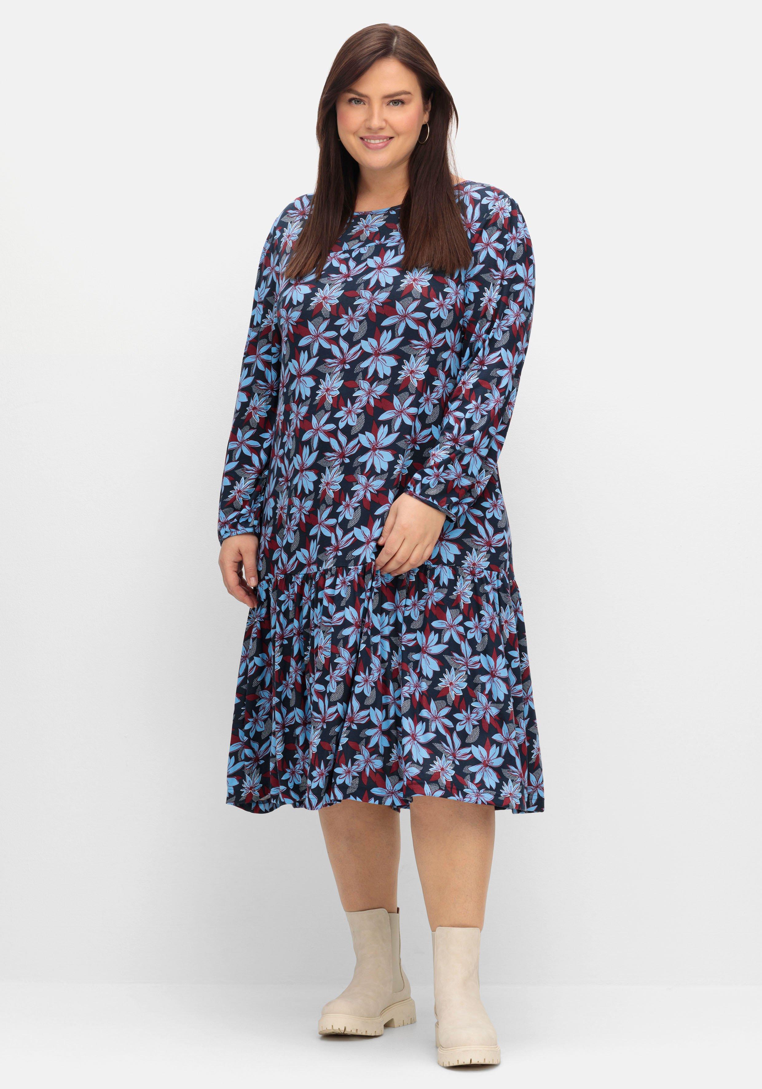 Jerseykleid mit Blumendruck, in A-Linie