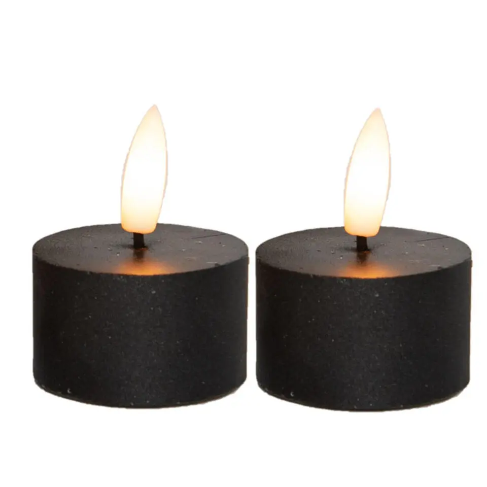Anna's Collection LED waxinelichtjes - 2x -zwart -D4 x H5 cm