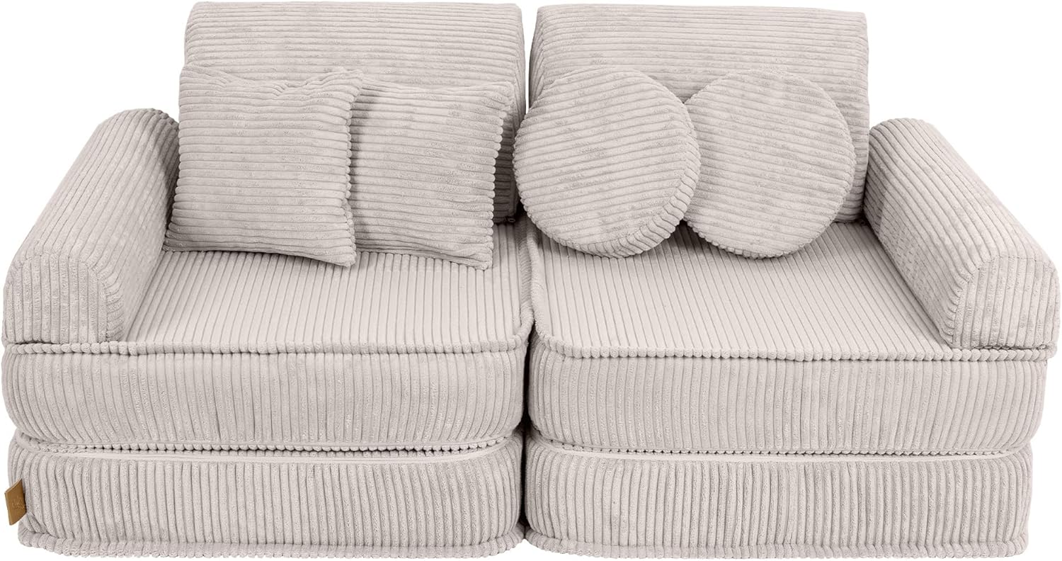 MEOWBABY Kindersofa – Spielsofa für Kinder – Weiche Klappsofa mit Schlaffunktion – Kuschelecke für Kinderzimmer, Cord, Ecru