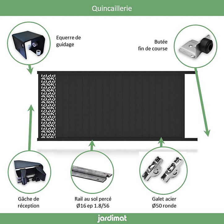 Portail Jardimat coulissant motorisé aluminium Olivier noir 2100 - 400 x h.169 cm