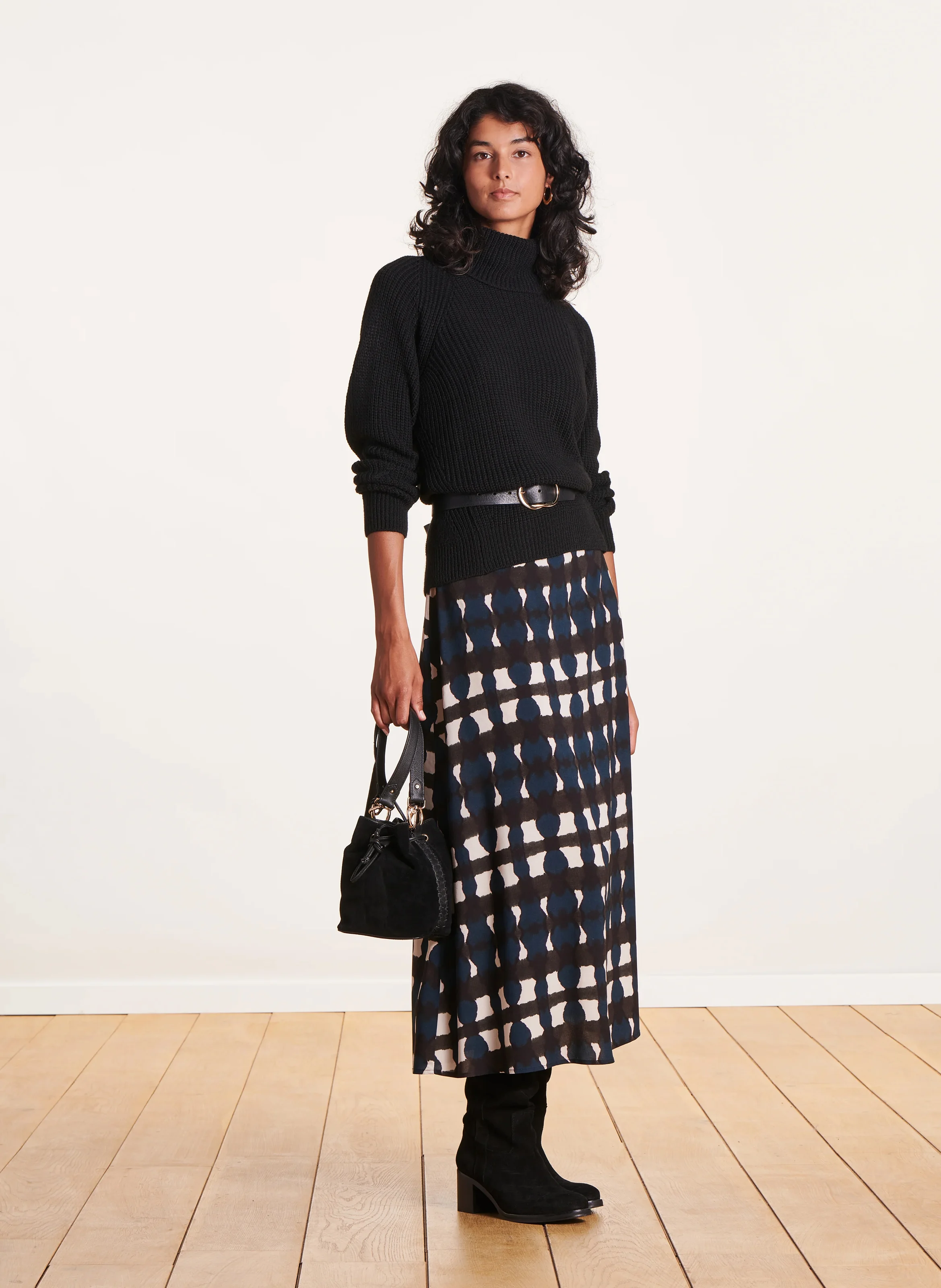 Jupe midi imprimée | Bleu