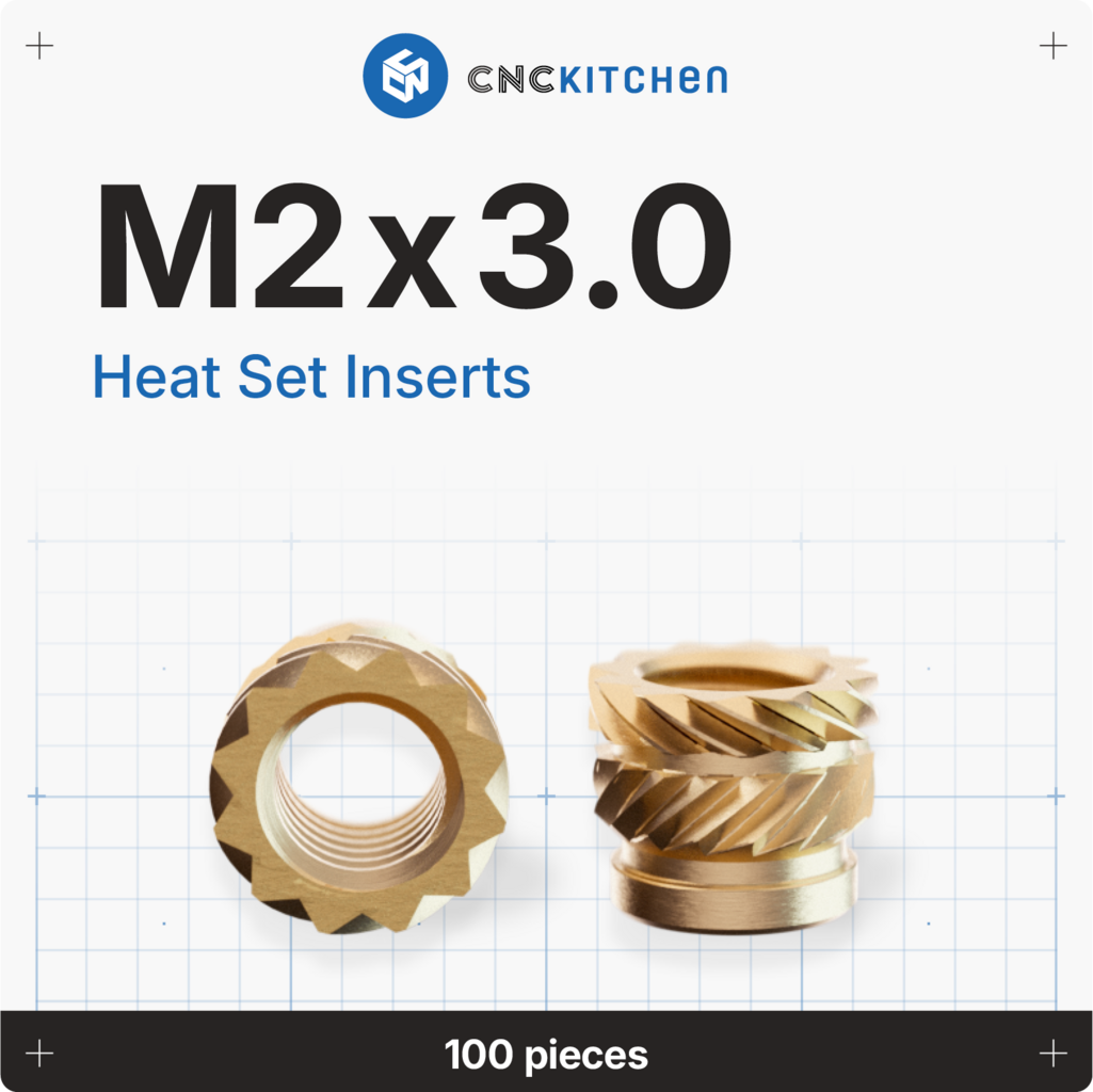 CNC Kitchen  Gewindeeinsatz M2 Standard, M2x3,0 (100 Stk)    Präzisionsgefräste Inserts aus Messinglegierung