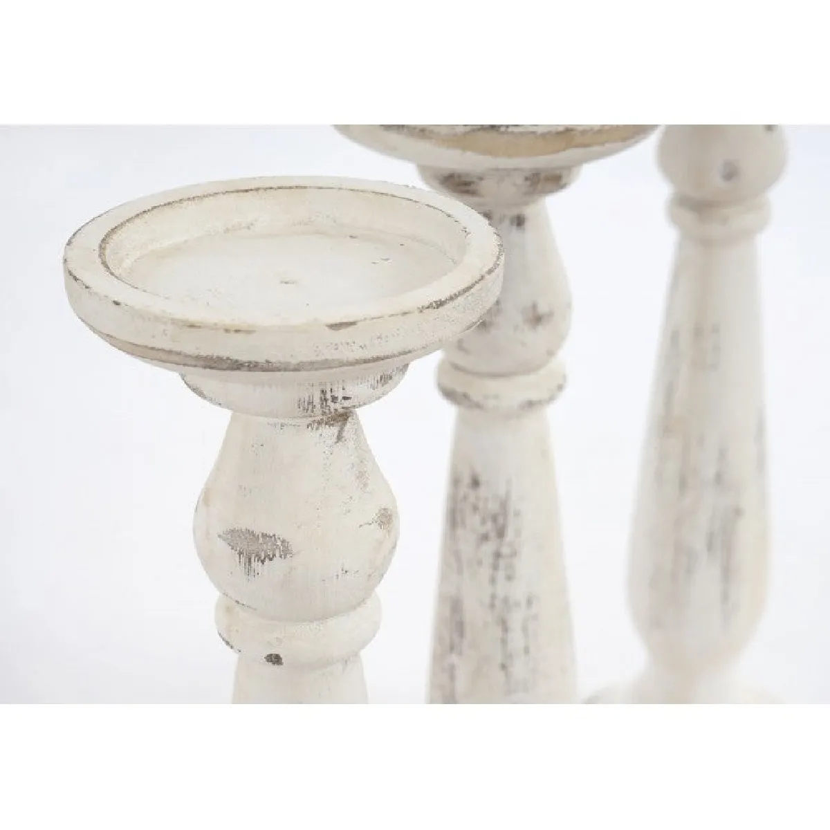 Decoshop26 Set Bougeoirs Bois Vintage
