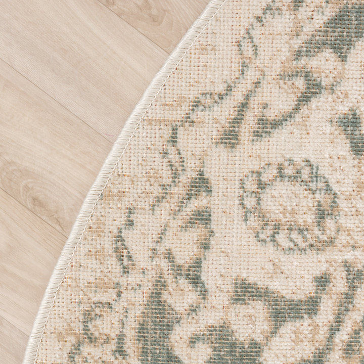 Rond vintage vloerkleed - Spring Medaillon Creme/Groen