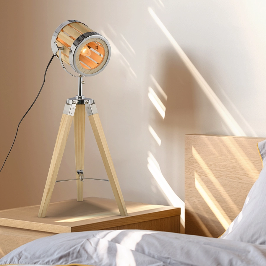 HOMCOM Tischlampe mit E14 Sockel natur