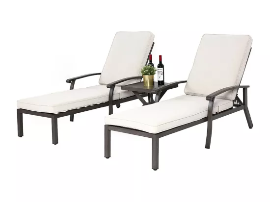 Chaise longue de patio 1 pièce en aluminium antirouille inclinable et réglable avec coussin beige imperméable en coton meuble transat piscine extérieur