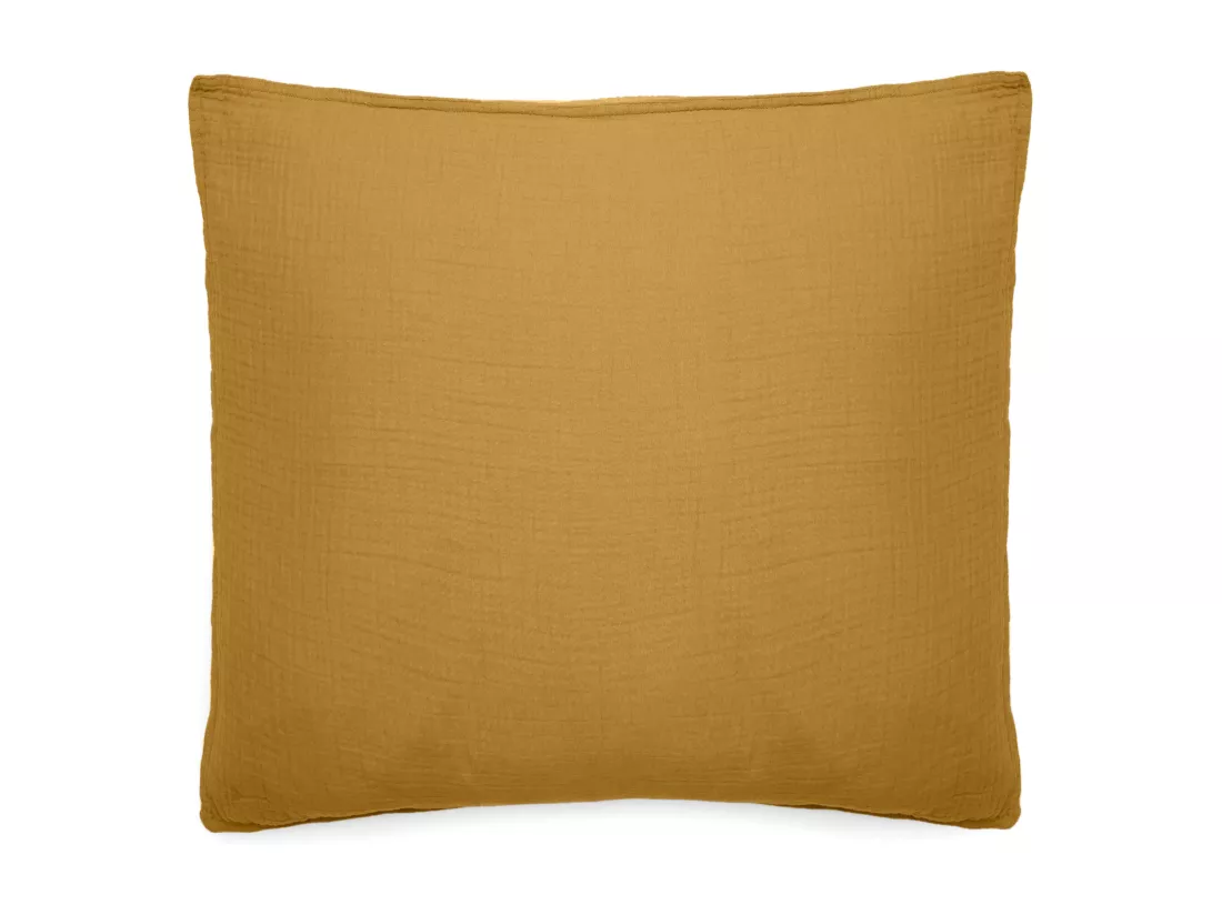 Taie d'oreiller 65x65 cm mousseline de coton MILOS jaune curry