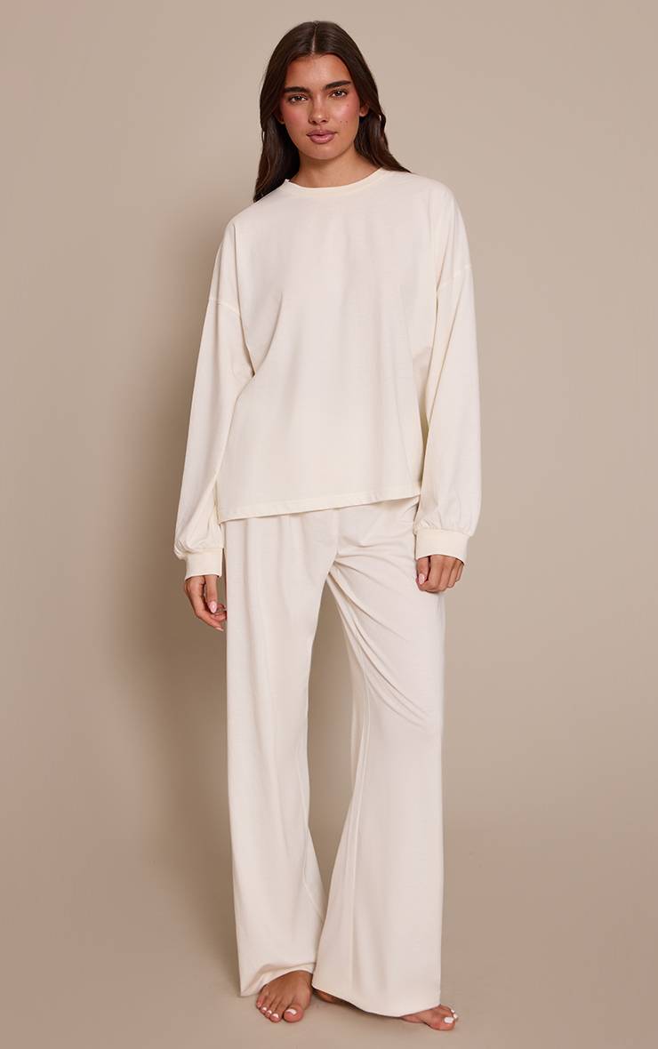 Crème Pantalon De Pyjama À Jambes Larges