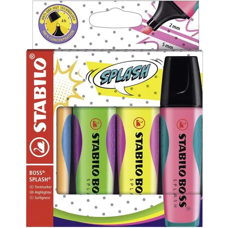 Textmarker - STABILO BOSS SPLASH - 4er Pack - gelb, orange, grün, pink