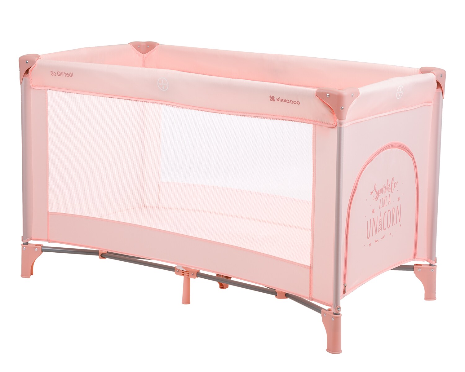 Kikkaboo Reisebett so gifted eine Ebene, weiche Matratzenauflage, Seiteneingang pink