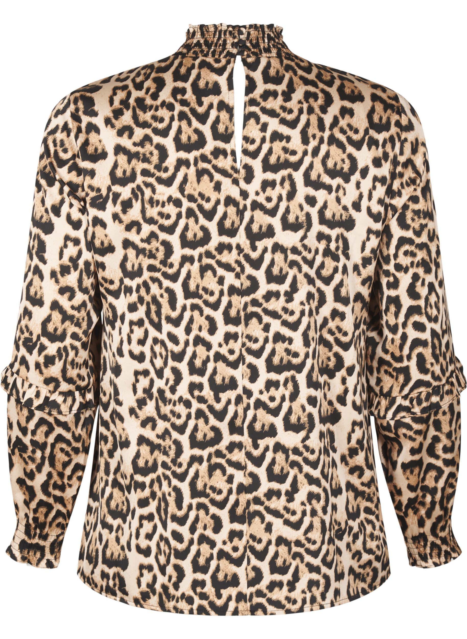 Bluse med smock og leopardprint