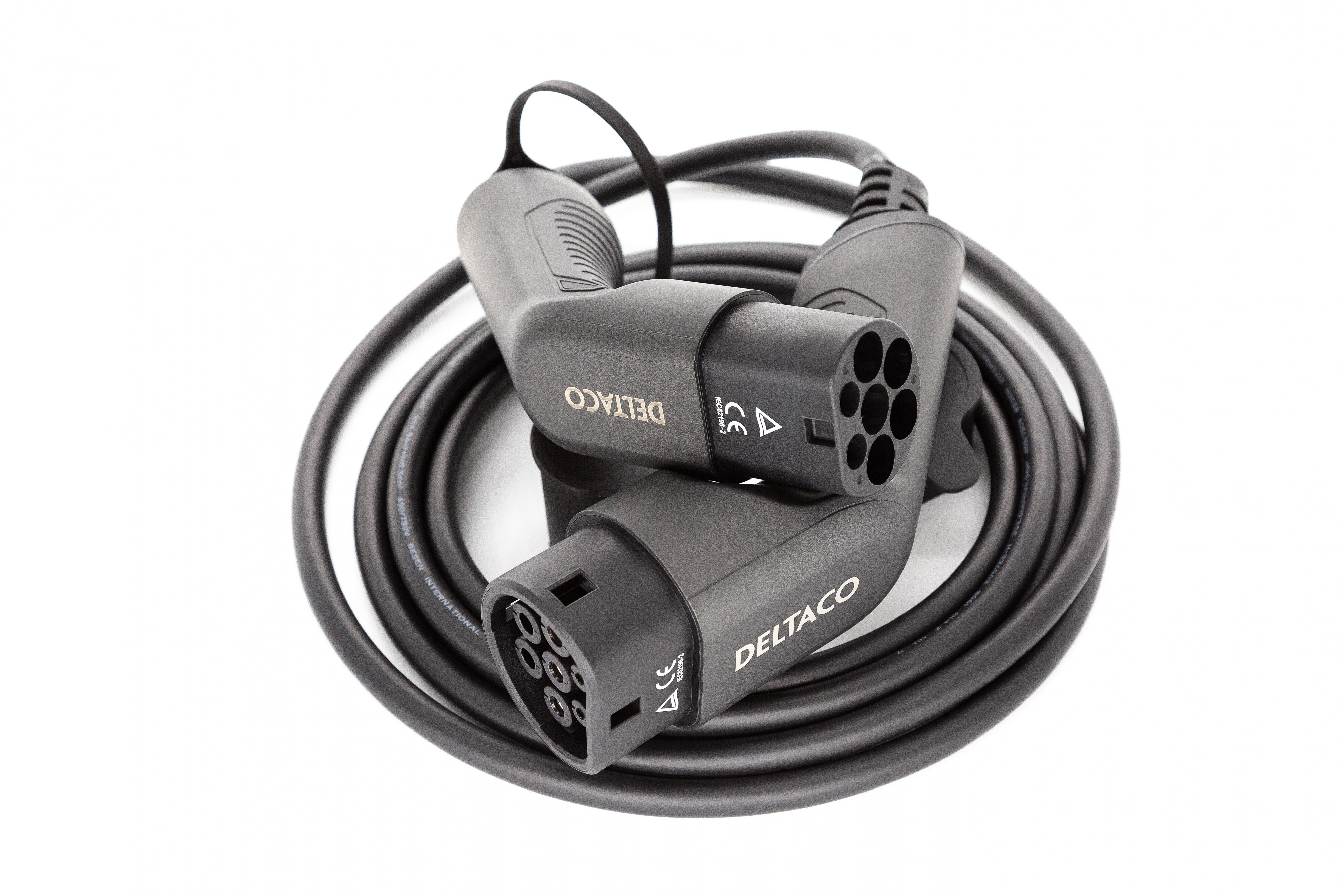 Deltaco E-Auto Ladekabel, Typ2 auf Typ2, 32 A, 22 kW, 3-phasig, 3m