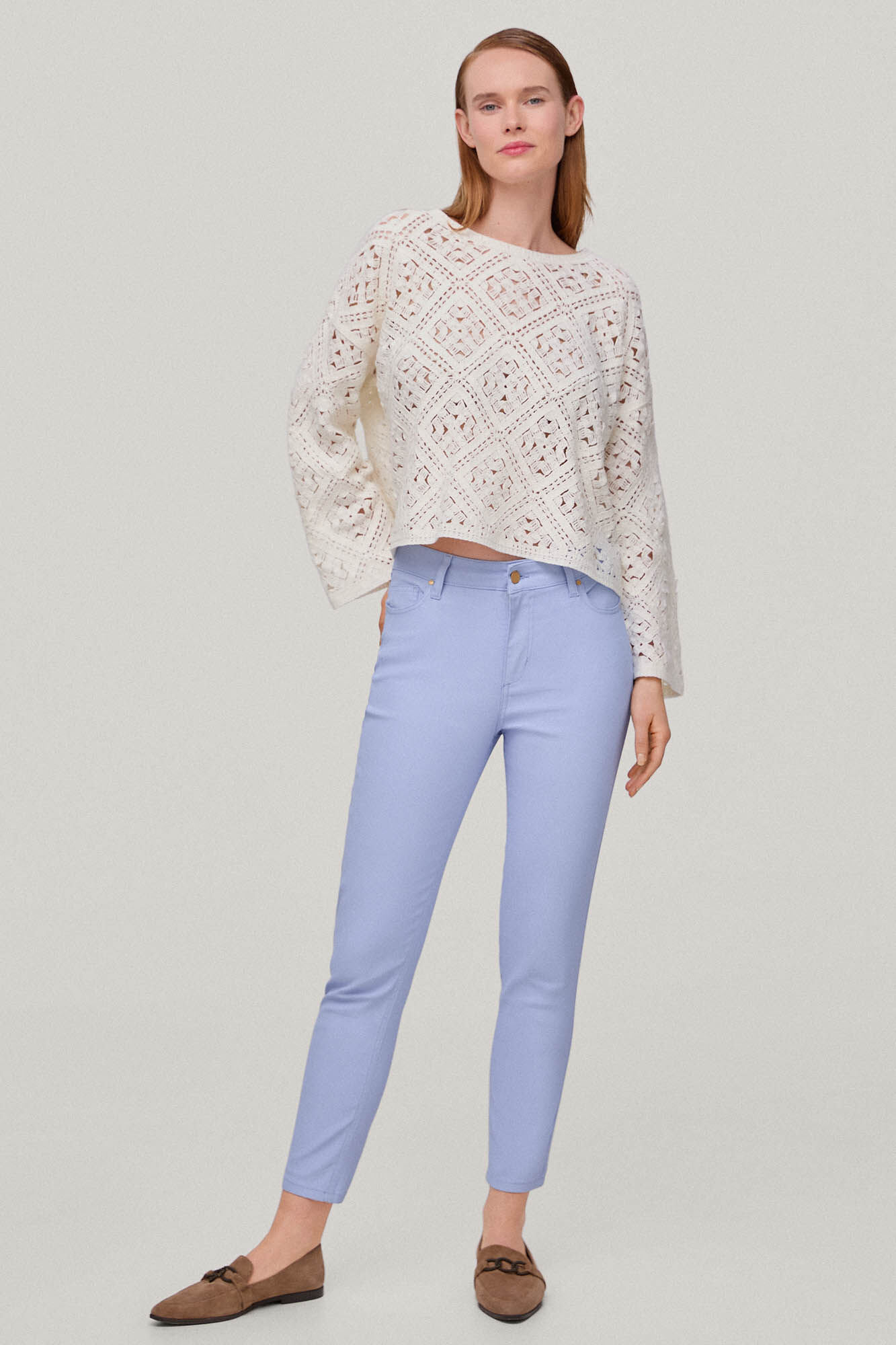 Calça skinny de cinco bolsos com revestimento - Azul