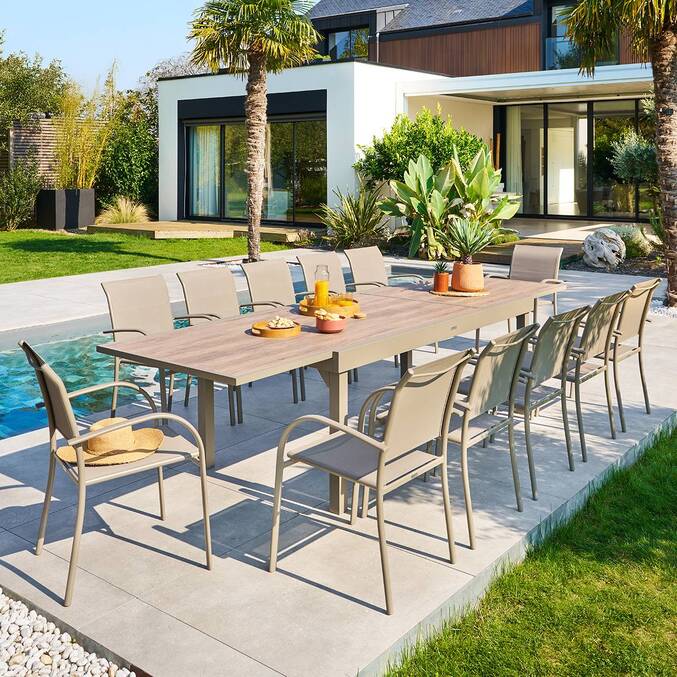 Table de jardin extensible rectangulaire PIAZZA Truffe / Café