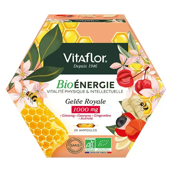 Geleia Real Orgânica Vitaflor para Apicultura 1000mg Energy+ 20 ampolas