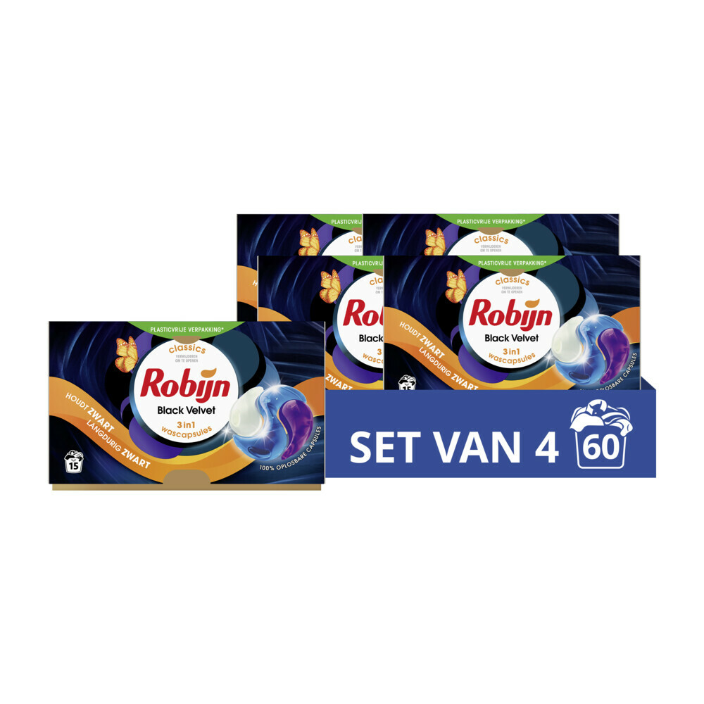 4x Robijn Wascapsules 3-in1 Black Velvet15 stuks