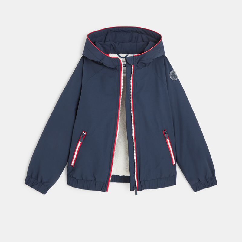 Blouson doublé à capuche bleu garçon