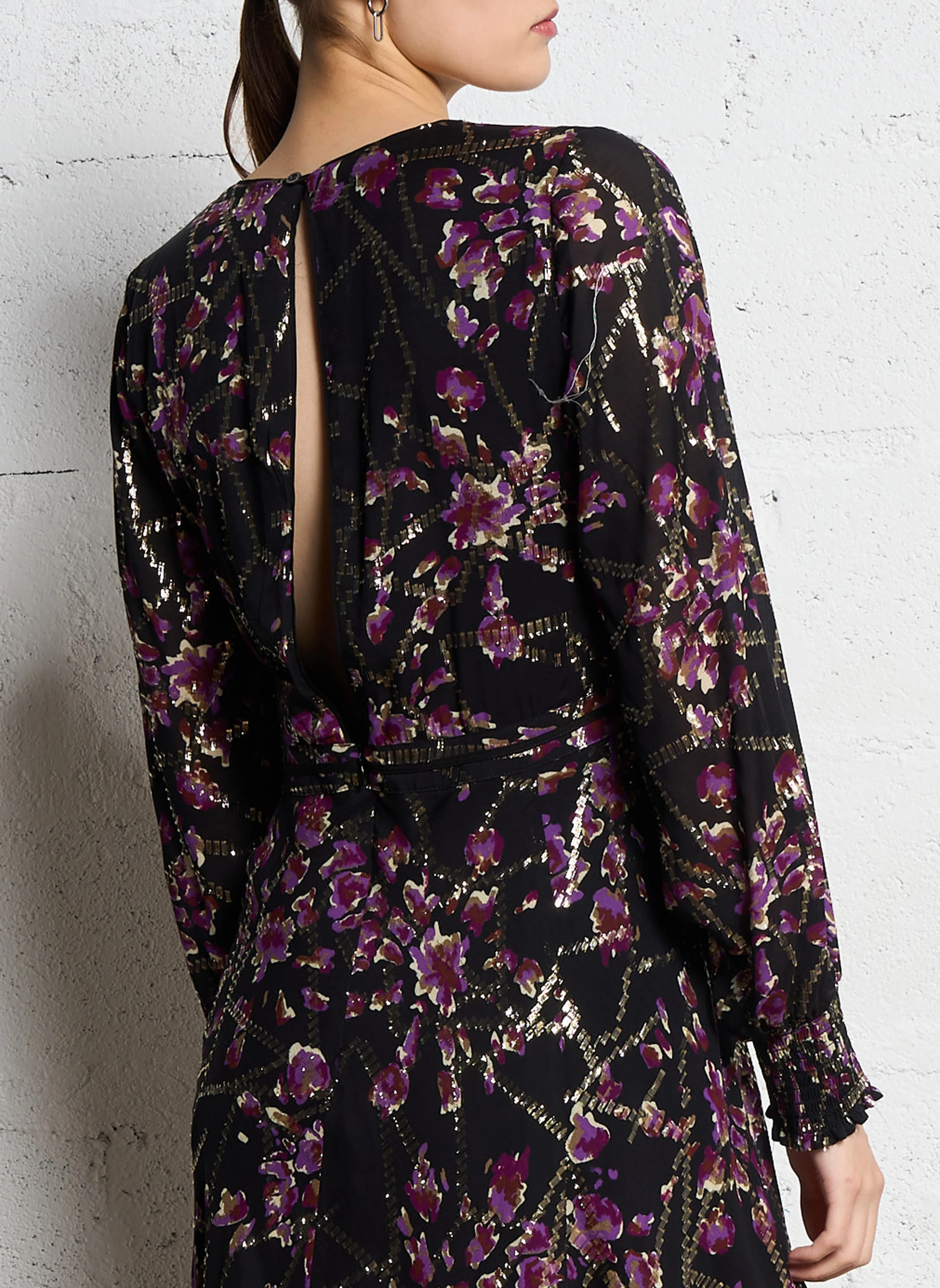 DESIR - Robe longue brodée imprimée| Noir