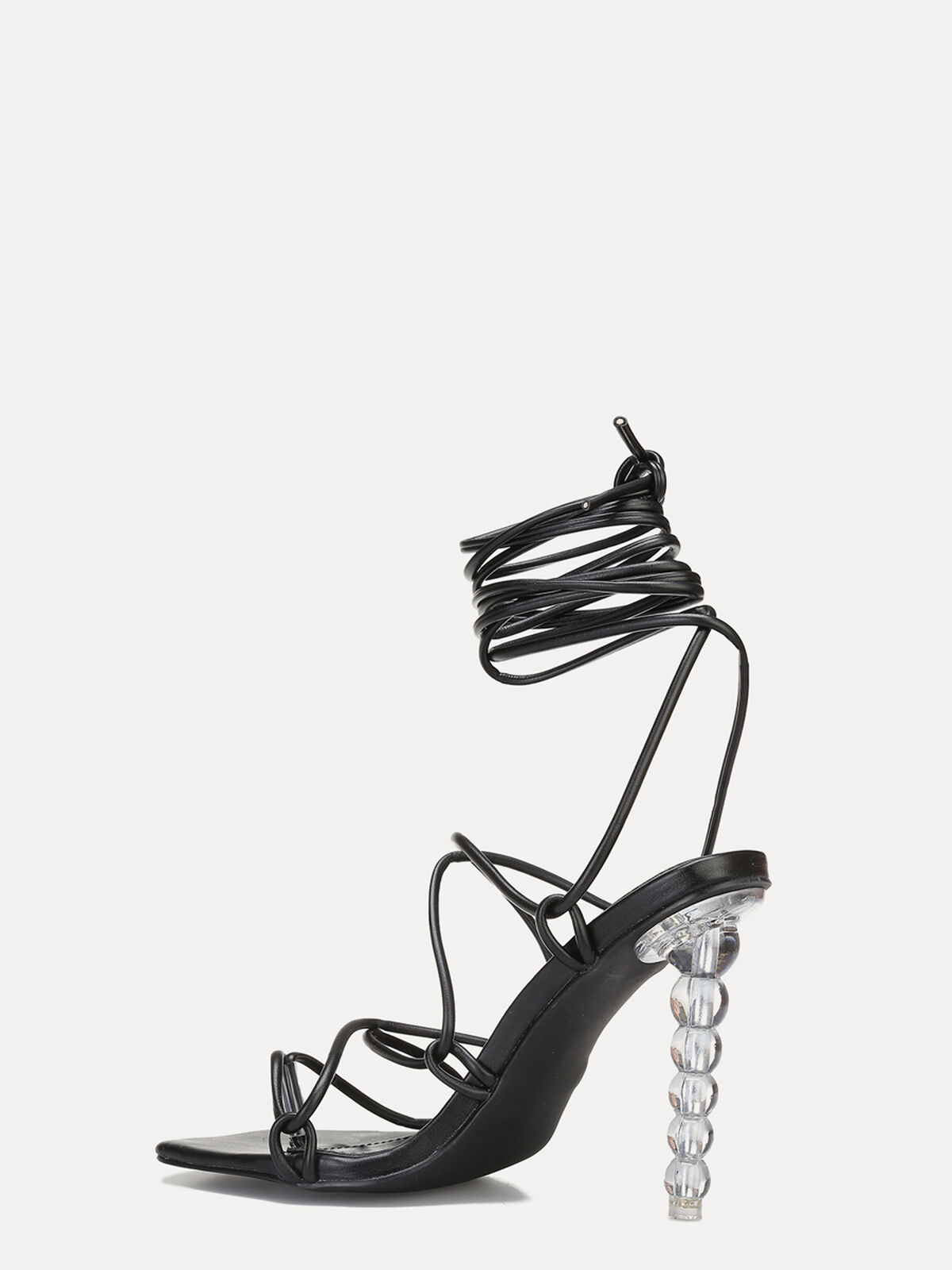 Sandales à talon perles transparent- Noir