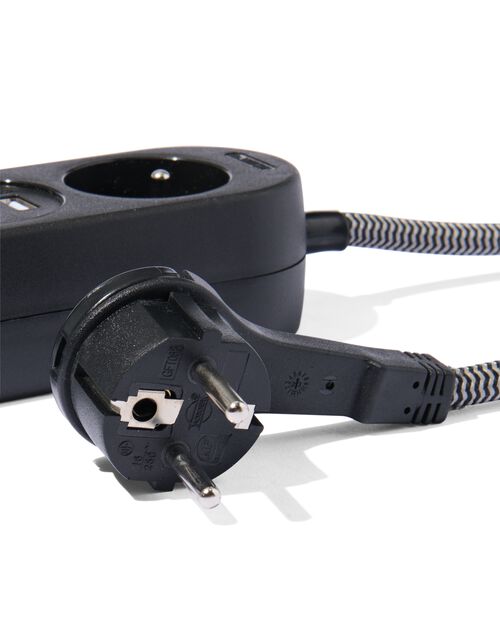 bloc multiprise 2 prises avec USB 1,5m noir