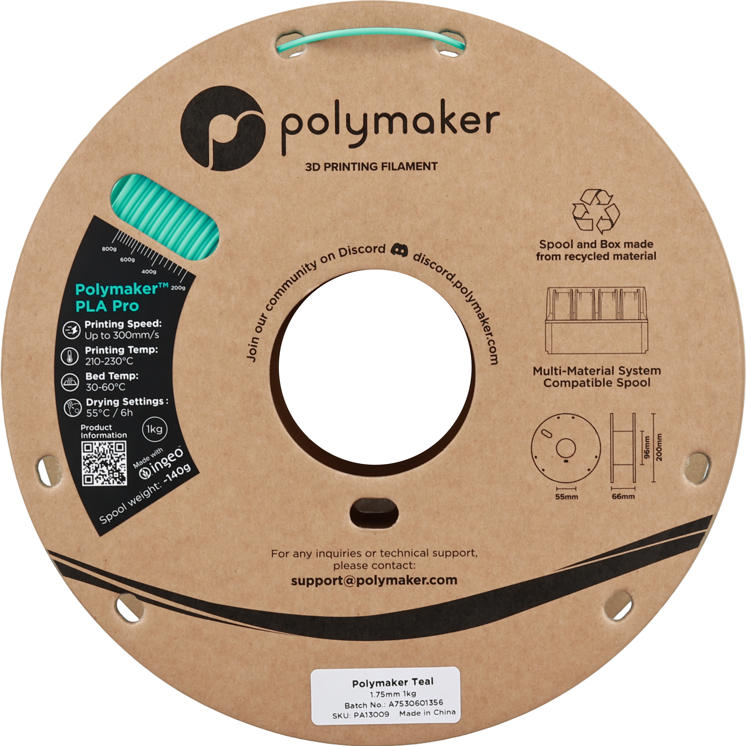 Polymaker  PLA Pro Polymaker Teal, 1,75 mm / 1000 g    Neue, verbesserte Formulierung: Hochleistungs-High Speed-PLA in Polymaker Teal