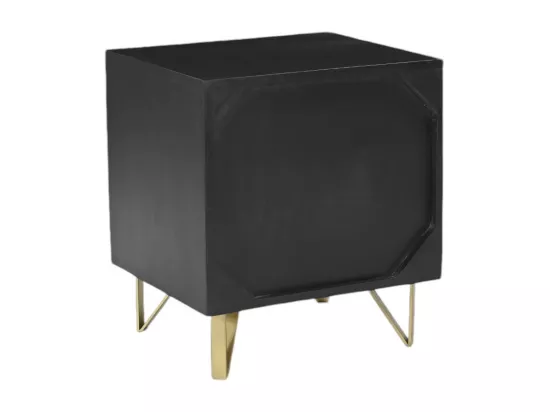 Table de chevet 1 tiroir et 1 niche - Bois de manguier et métal - Noir et doré - BELORI