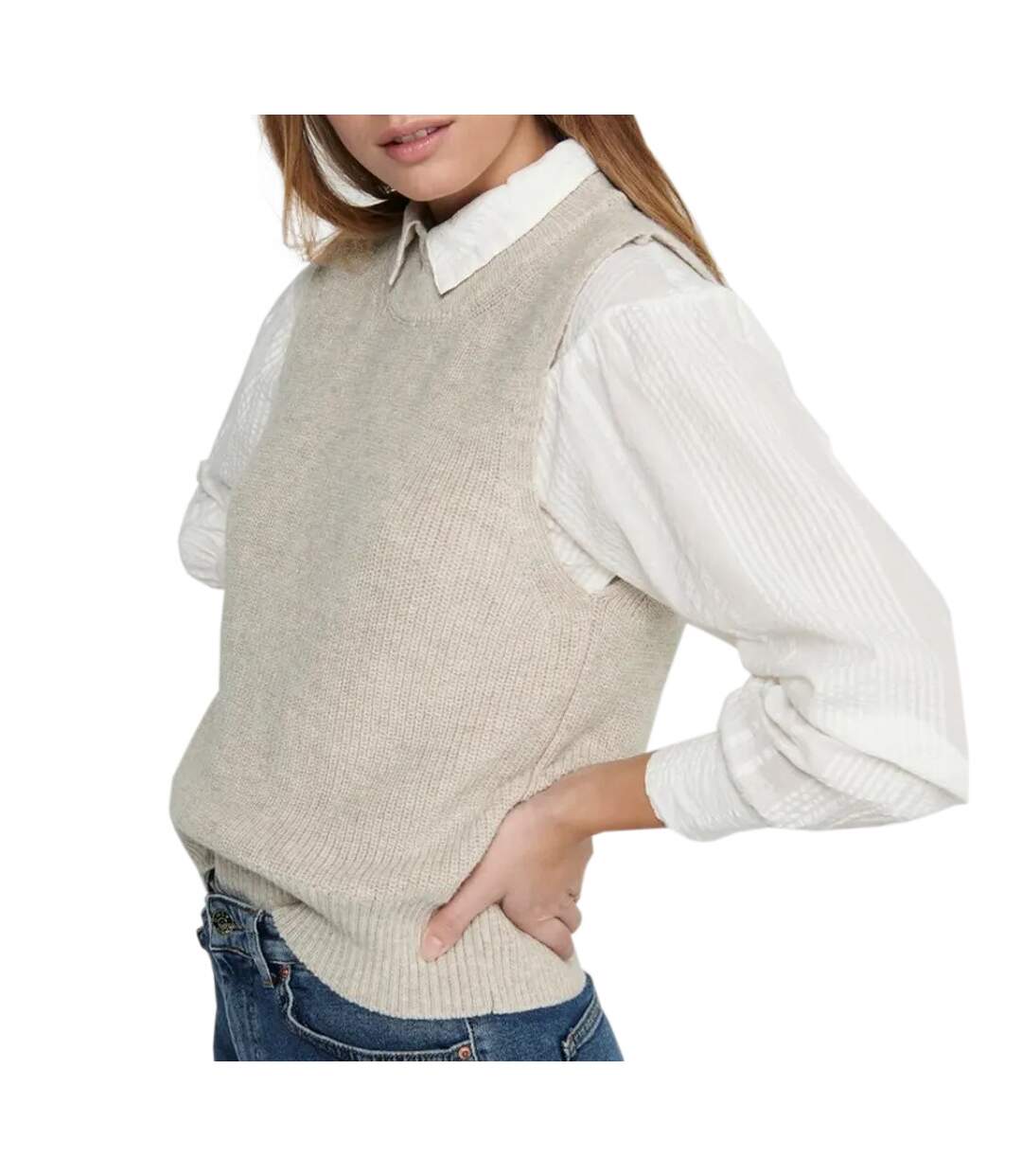 Pull sans manches beige femme Only Paris