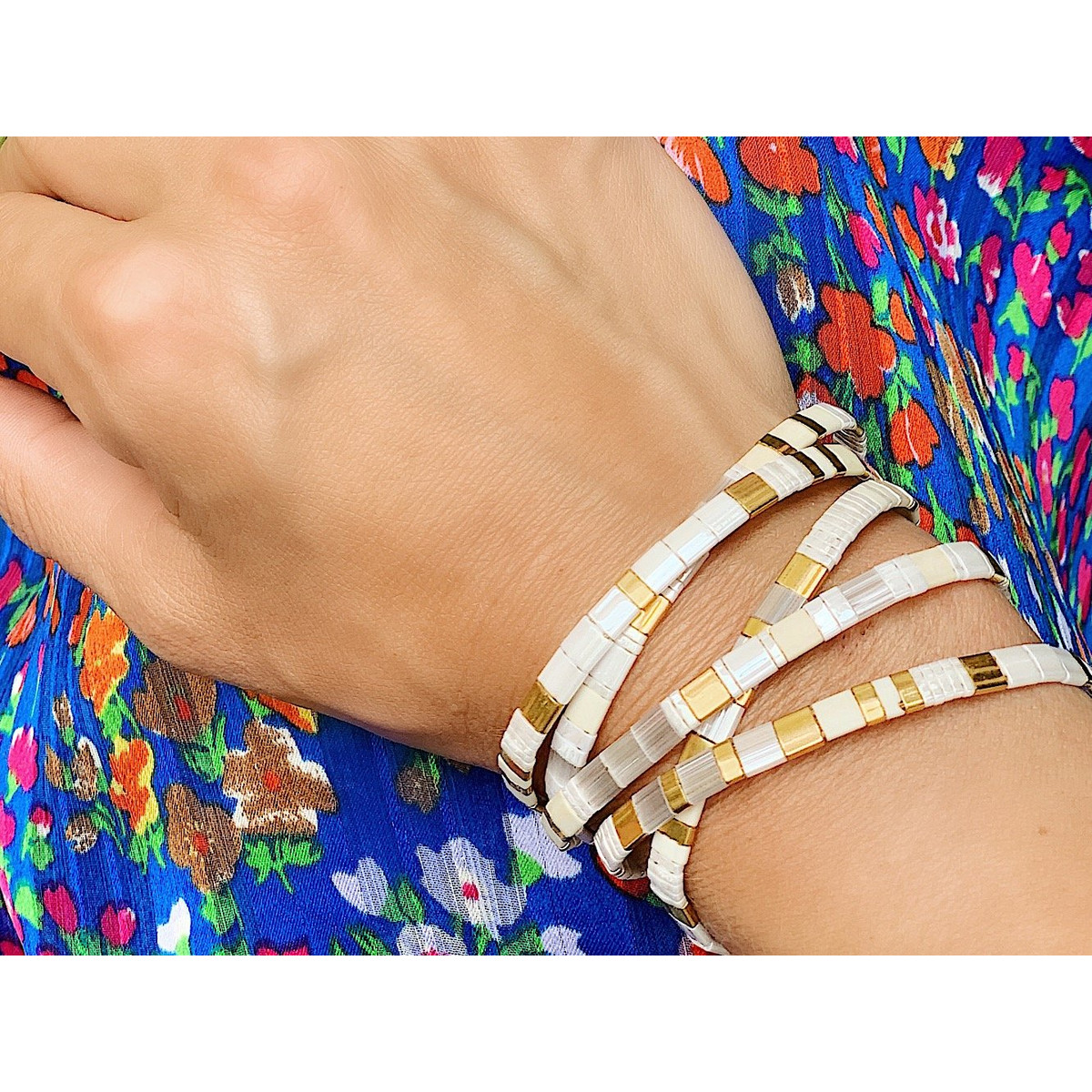 Bracelet Claire BERTEAU White Perles plates en verre 5