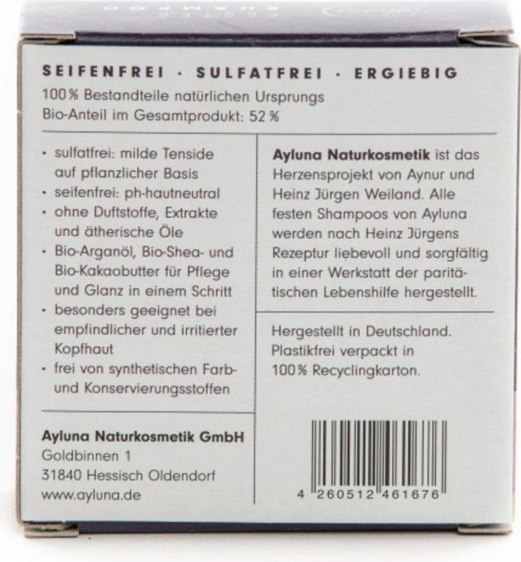 Ayluna  Festes Shampoo Bio-Shea- & Bio-Kakaobutter, 60 g