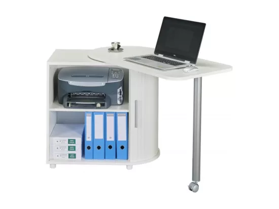 Bureau Informatique Blanc et Table Pivotante - Coloris: Blanc