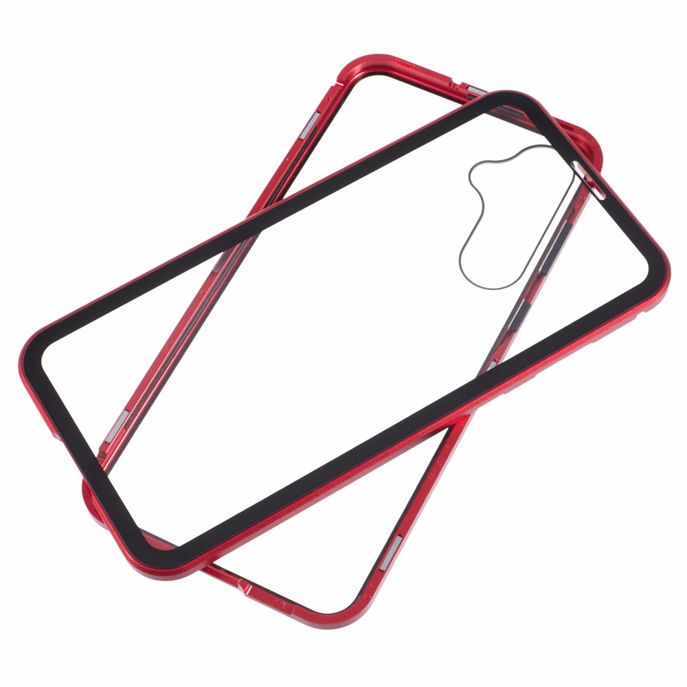Samsung Galaxy A55 Magnetische Alu Schutzhülle mit Panzer Glas Backcover   Displayschutz (Magnet-Technologie) - Rot