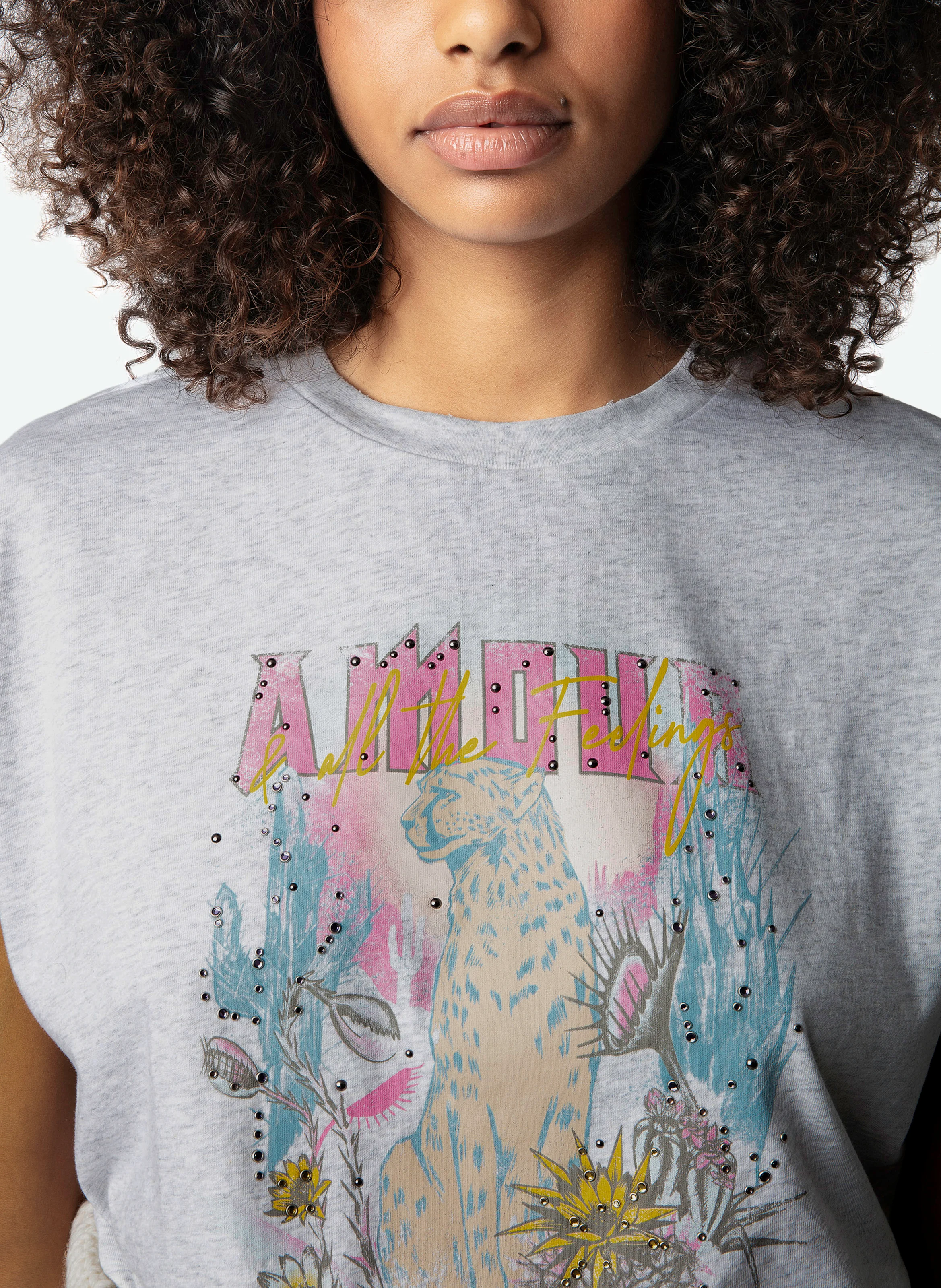 TOMMER - Tee-shirt col rond ample en coton bio sérigraphié | Gris