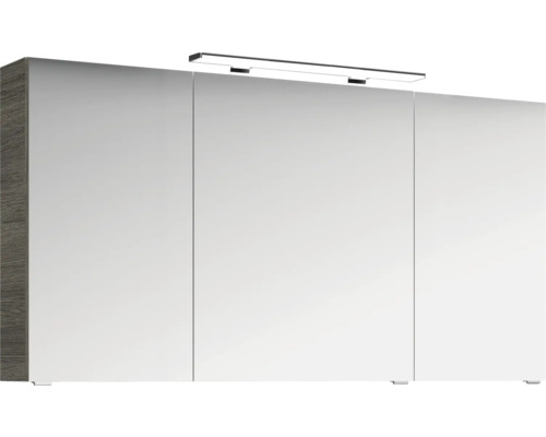 3-delige badkamermeubelset Pelipal xpressline 4010 BxHxD 144 x 200 x 49,5 cm, fronten in grafietstructuur (horizontaal patroon), met witte keramische wastafel en keramische badmeubel, wastafelkast, spiegelkast met LED-verlichting, chromen grepen, 401