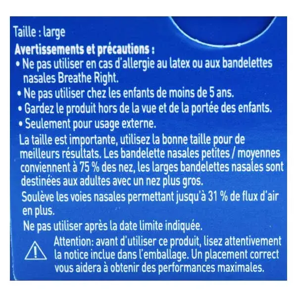 Tiras Nasais Breathe Right Originais para Nariz Congestionado Grande - 30 Unidades