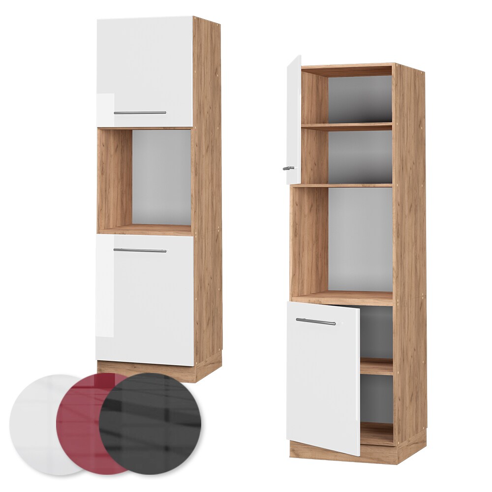 Vicco Herdumbauschrank Küchenschrank Küchenmöbel Fame-Line Eiche Weiß 60 cm modern Hochglanz Küche Einbauküche Blende Herdschrank Hochschrank Küchenzeile Drehtür Einlegeboden