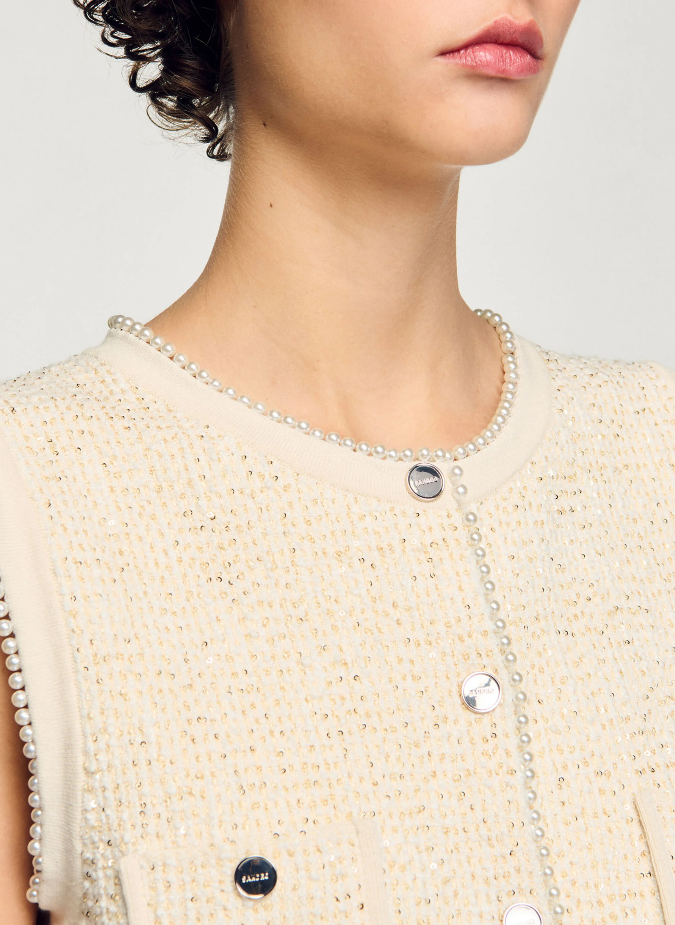 Cardigan boutonné en tweed fantaisie | Blanc