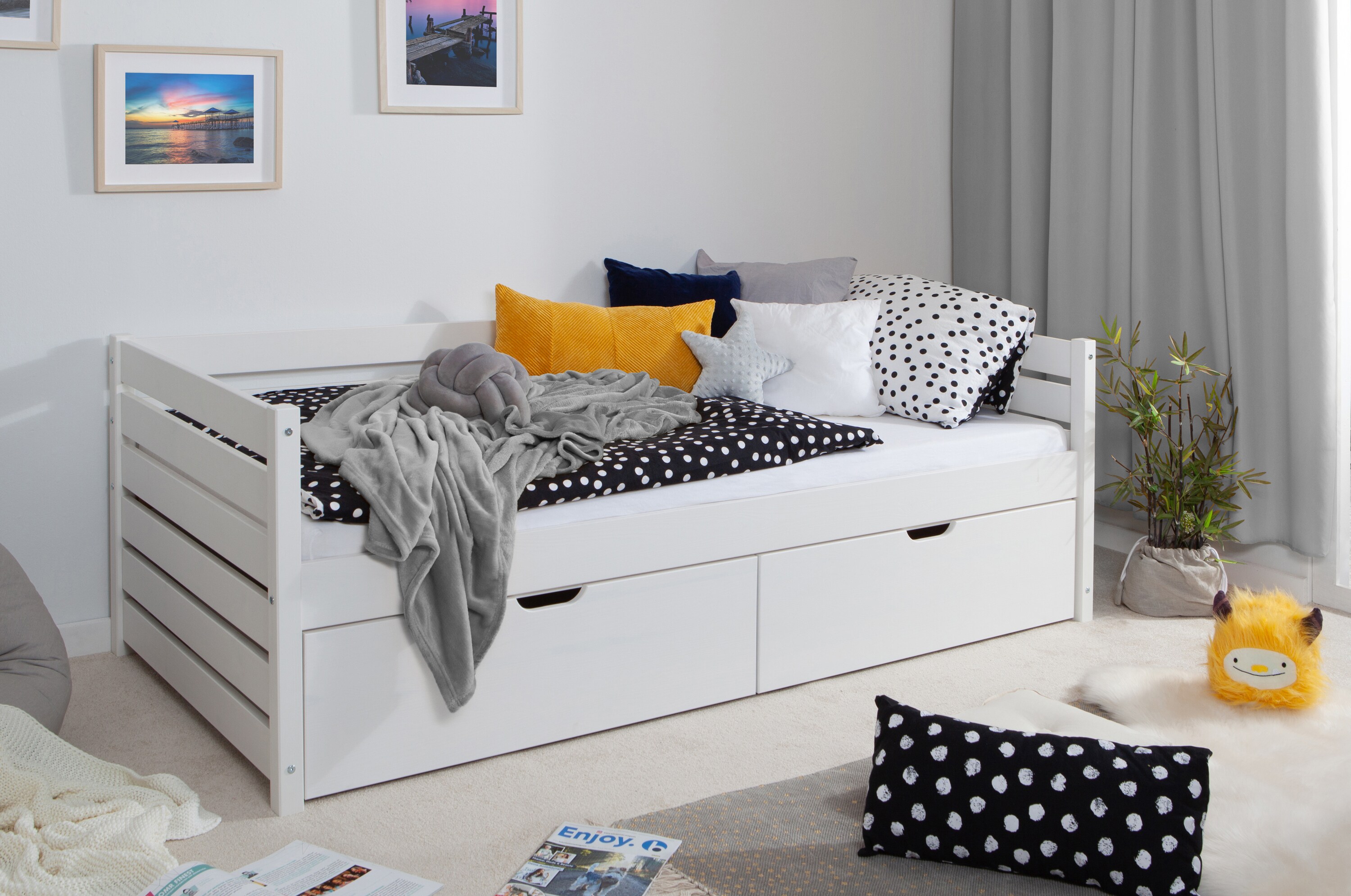 TiCAA Sofabett Naomi inkl. 2x Schubkästen, 100x200, Weiß