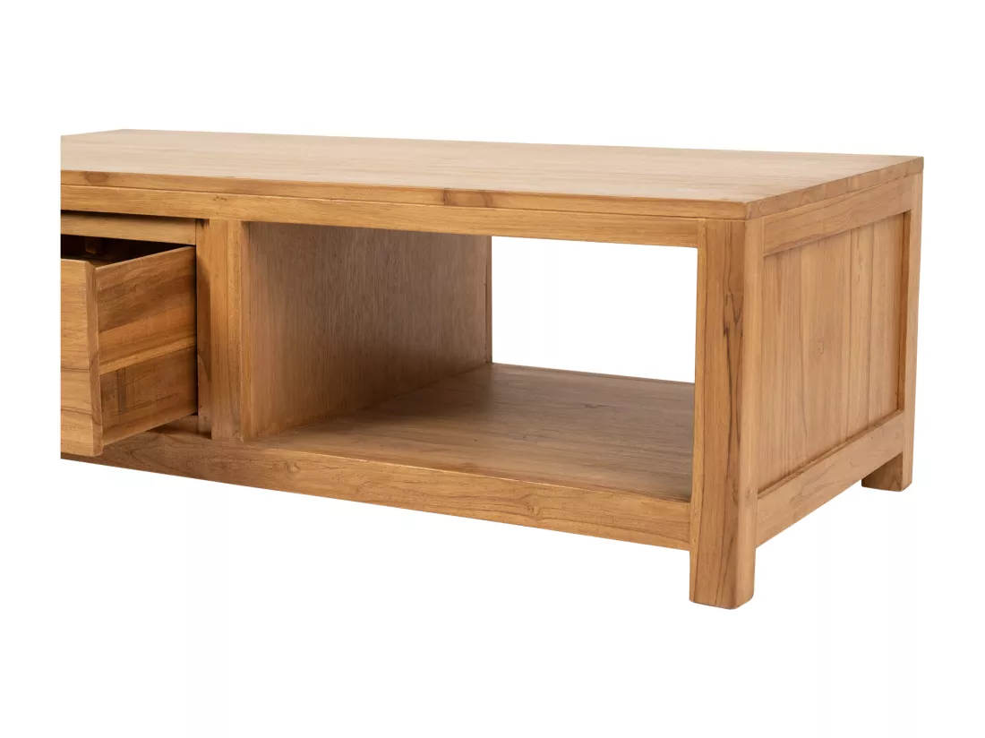 Table basse avec 2 tiroirs et 1 niche en bois de teck - Naturel - ALEMIA