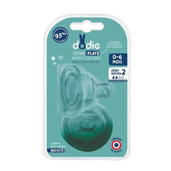 Lot de 2 Tétines Sensation+ Plate   Débit rapide        6 mois +   de               Dodie
