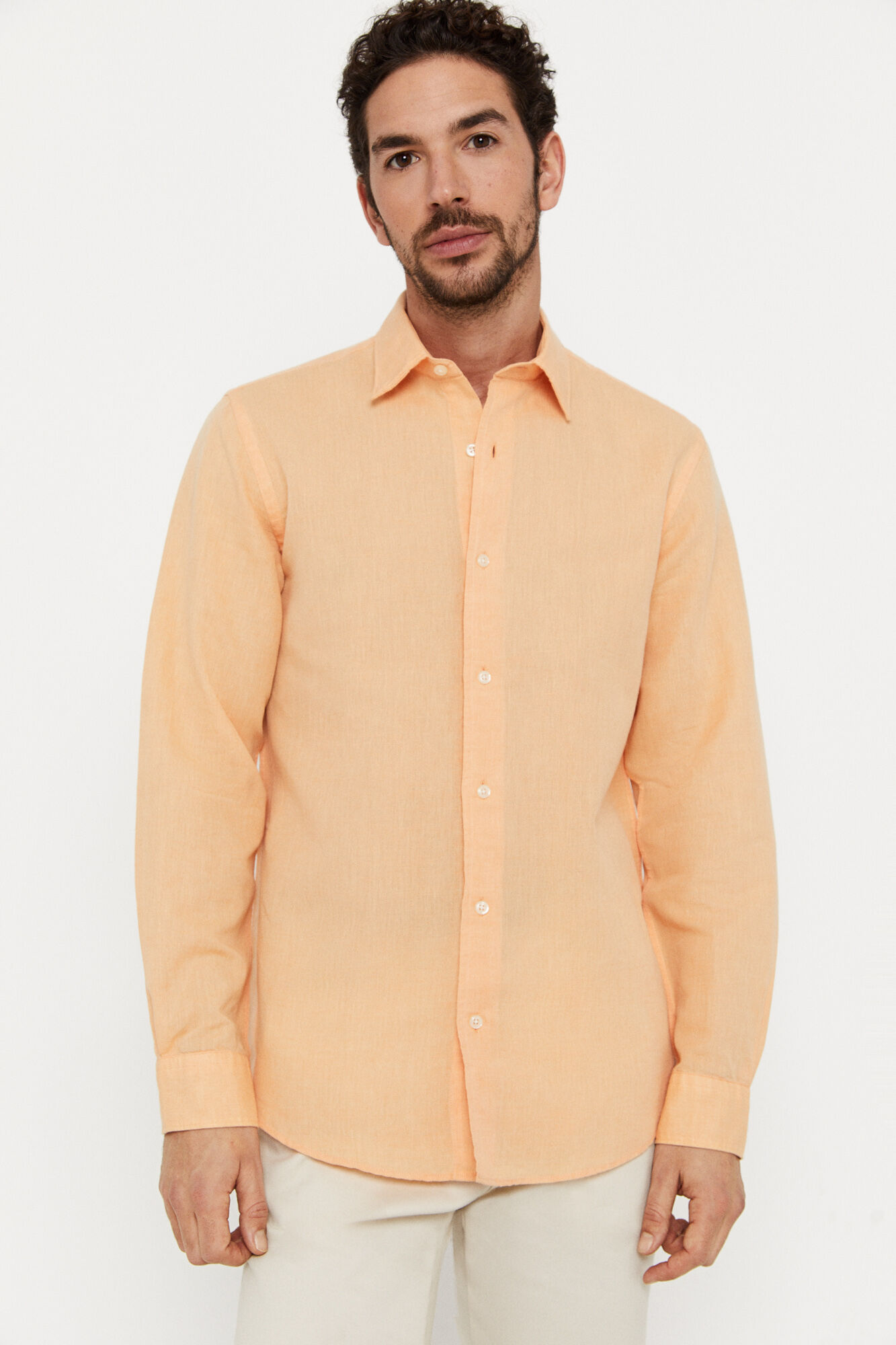 Camisa lisa de linho e algodão - Laranja