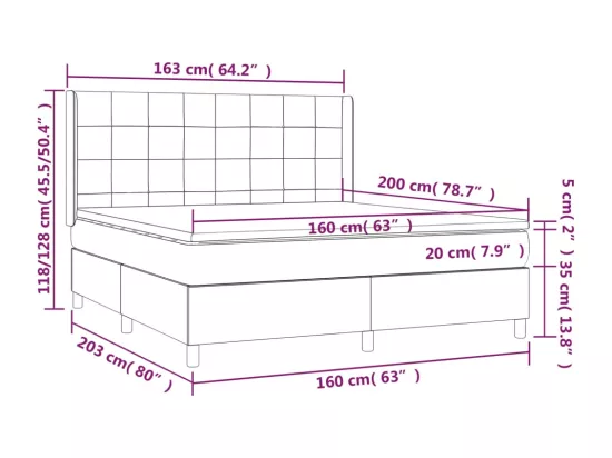 Sommier tapissier avec matelas et LED Bleu 160x200 cm Tissu