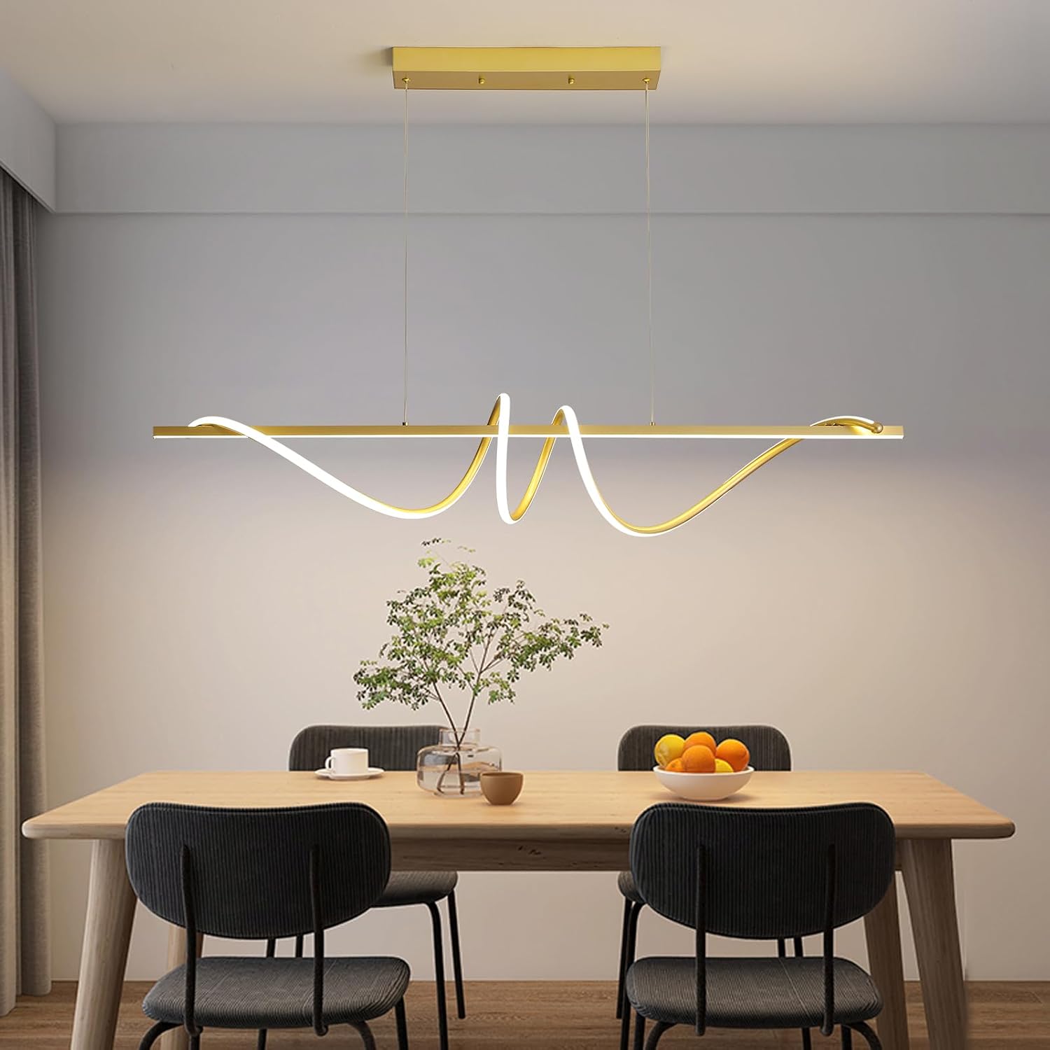 Mikeru Hängeleuchte Wohnzimmer 100cm, Golden Spiral Pendelleuchten LED Pendelleuchte mit Memory-Funktion 10%-100% Dimmbar 3000K Warmweißes/4500K Neutrales/6500K Kaltweißes für das Esszimmer