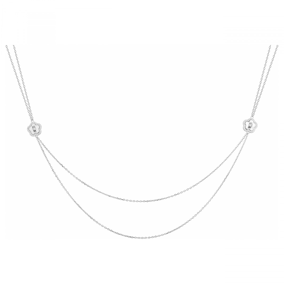 Collier multi-chaînes en Argent avec oxyde de zirconium blanc