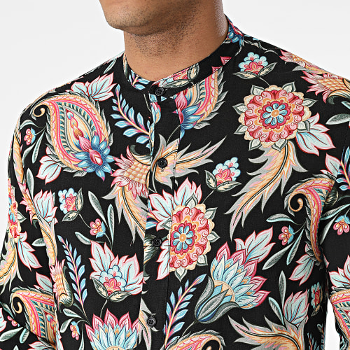 Chemise Manches Longues Col Mao Floral UY837 Noir