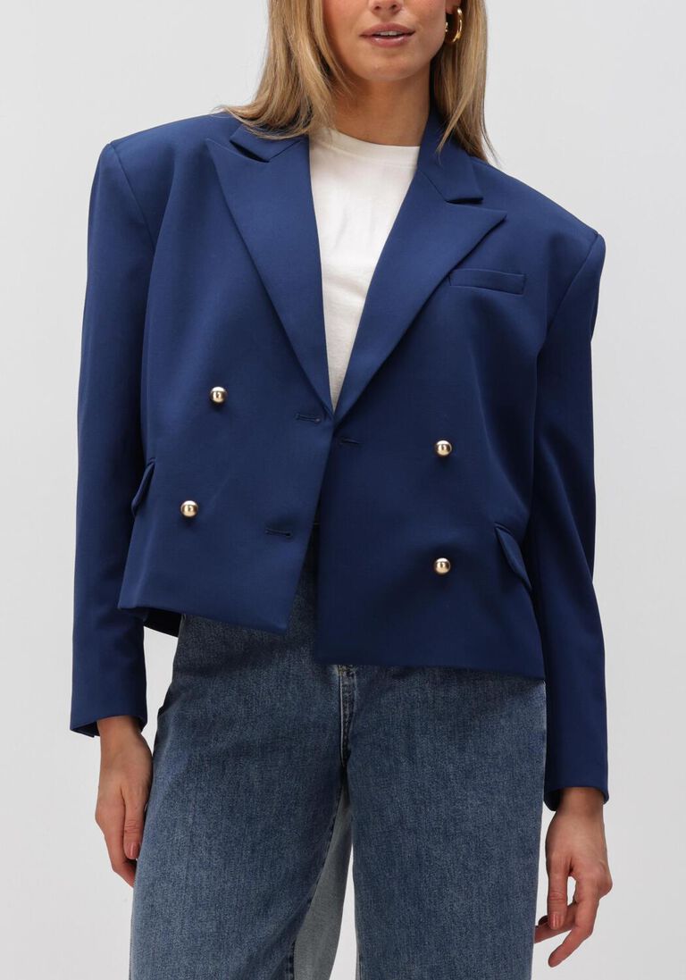 donkerblauwe alix the label blazer ladies woven boxy blazer