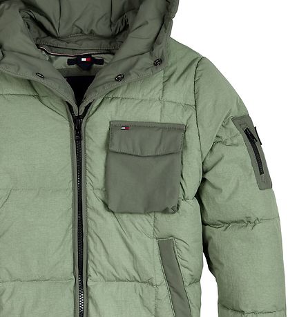 Tommy Hilfiger Dynejakke - DetachaBlå Hood - Spring Olive