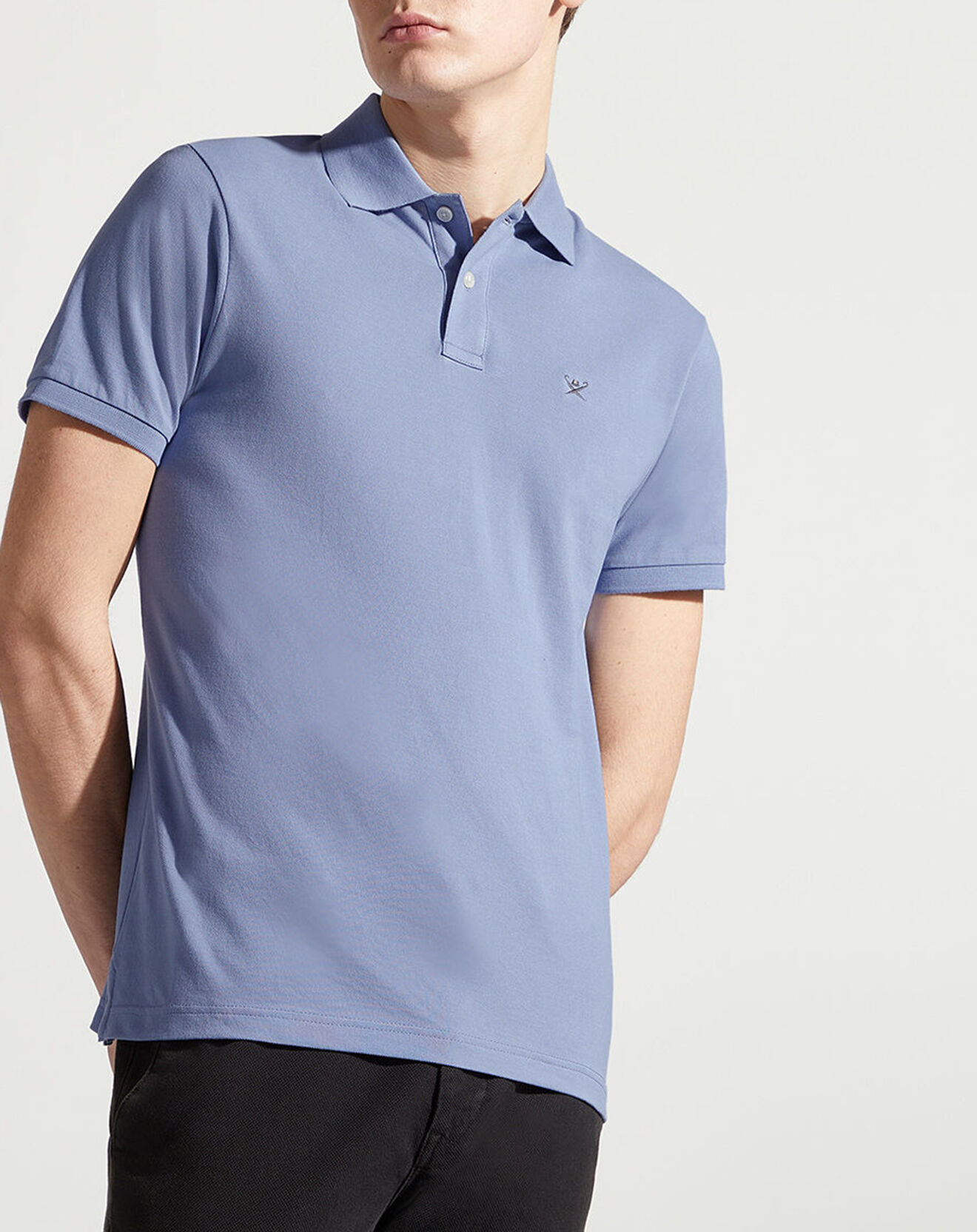 Hackett London Polo Slim Fit uni piqué bleu clair