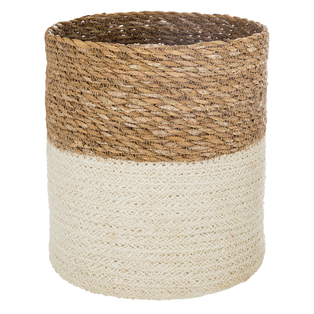 Panier cylindrique naturel et blanc tressé 18x18cm