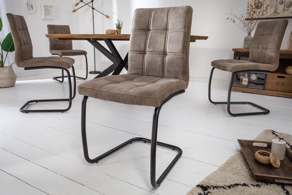 riess-ambiente Stuhl MODENA - Industrial Freischwinger vintage taupe mit Ziersteppung